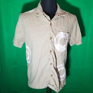 Without Walls Mens Medium Shirt Tan Tie Dye Urban Outfitters Cotton Linen Retro